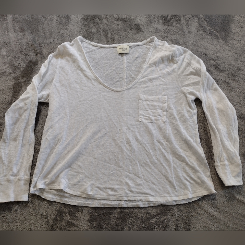 WRAP London Ladies 100% Linen White Top Basic Wardrobe Staple Long  Sleeve US 6